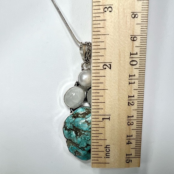 Rough Turquoise Moonstone 925 Gemstone Pendant ONLY - Picture 4 of 6